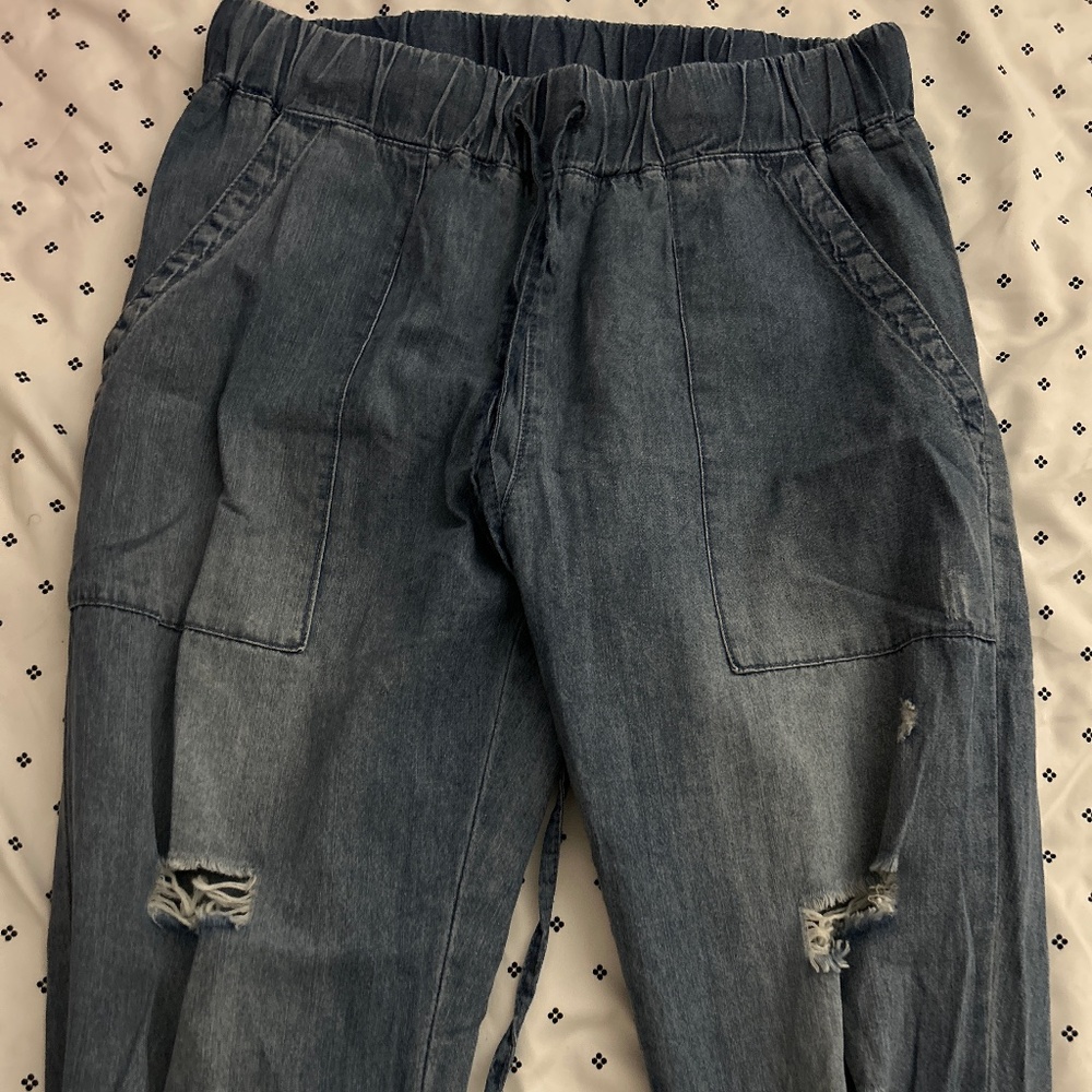 Mustard Seed Distressed Denim Joggers